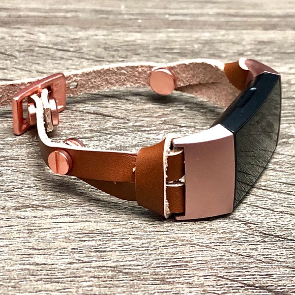 Brown Slim Leather Charge 4 RoseGold Bracelet - Picture 6 of 8